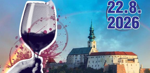 Plagát Chute nitrianskeho kraja 2026: pohár vína, Nitriansky hrad a dátum 22.8.2026